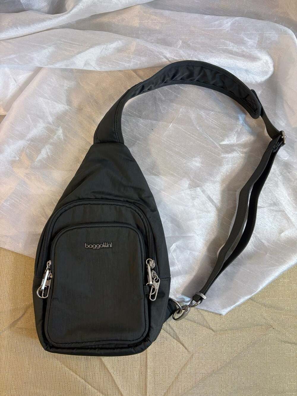 Baggallini grey Nylon Sling Crossbody Bag